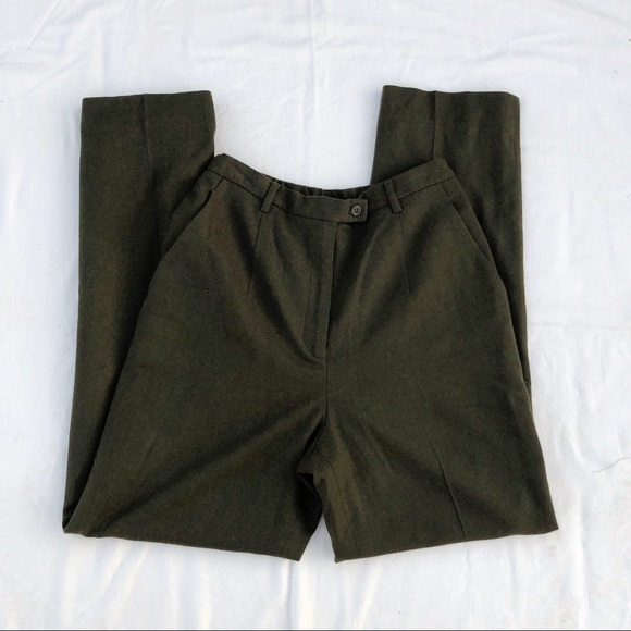 Olive Green Wool Trousers - Picture 1 of 4